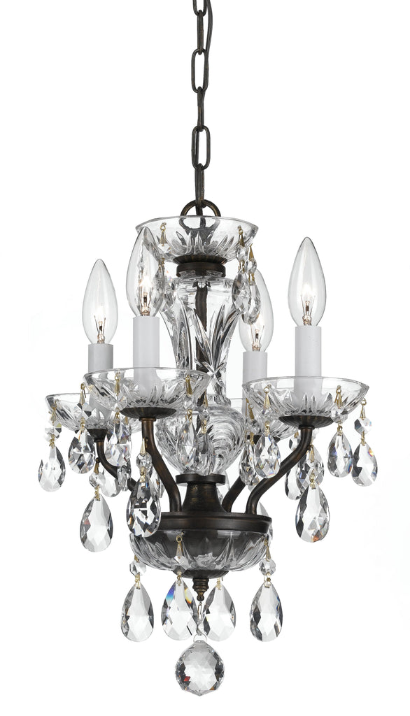 4 Light English Bronze Crystal Mini Chandelier Draped In Clear Hand Cut Crystal - C193-5534-EB-CL-MWP