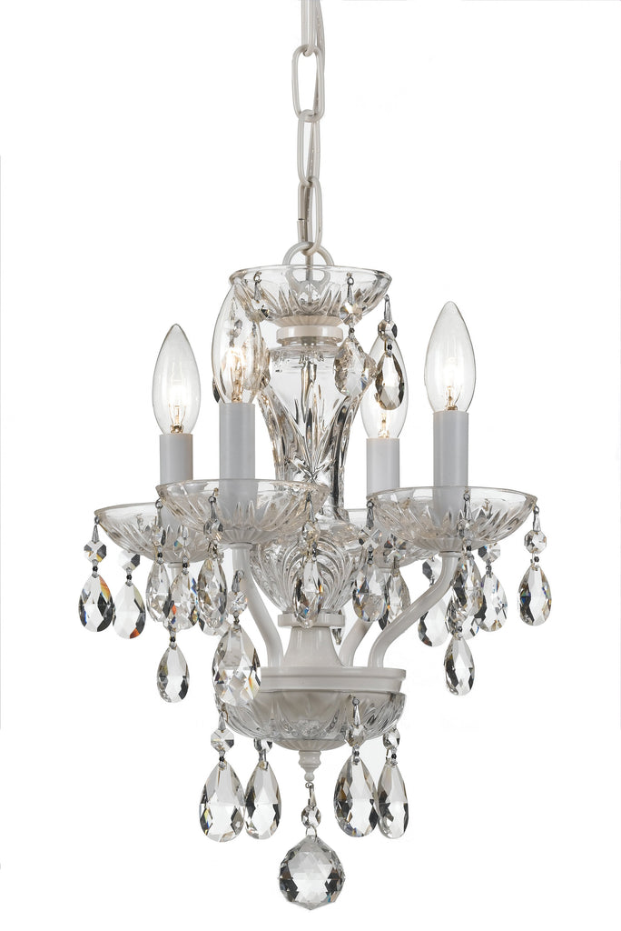 4 Light Wet White Crystal Mini Chandelier Draped In Clear Hand Cut Crystal - C193-5534-WW-CL-MWP