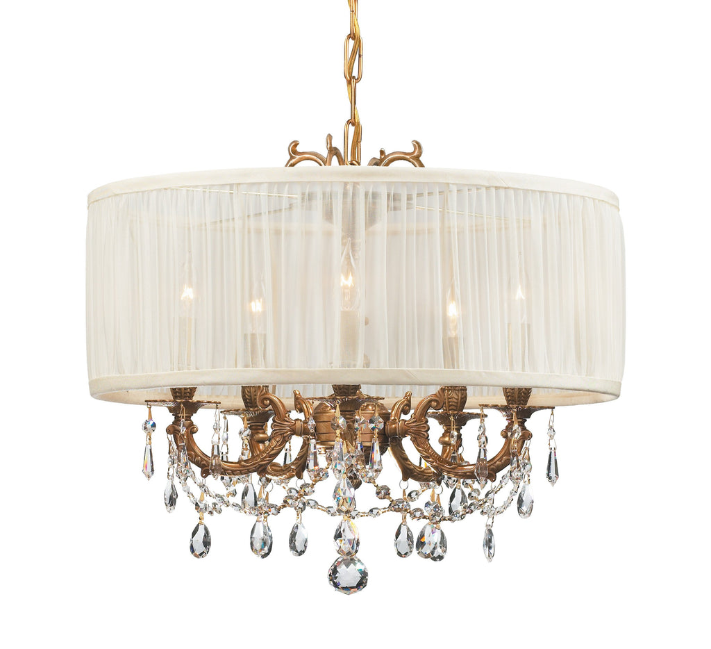 5 Light Aged Brass Traditional Mini Chandelier Draped In Clear Hand Cut Crystal - C193-5535-AG-SAW-CLM