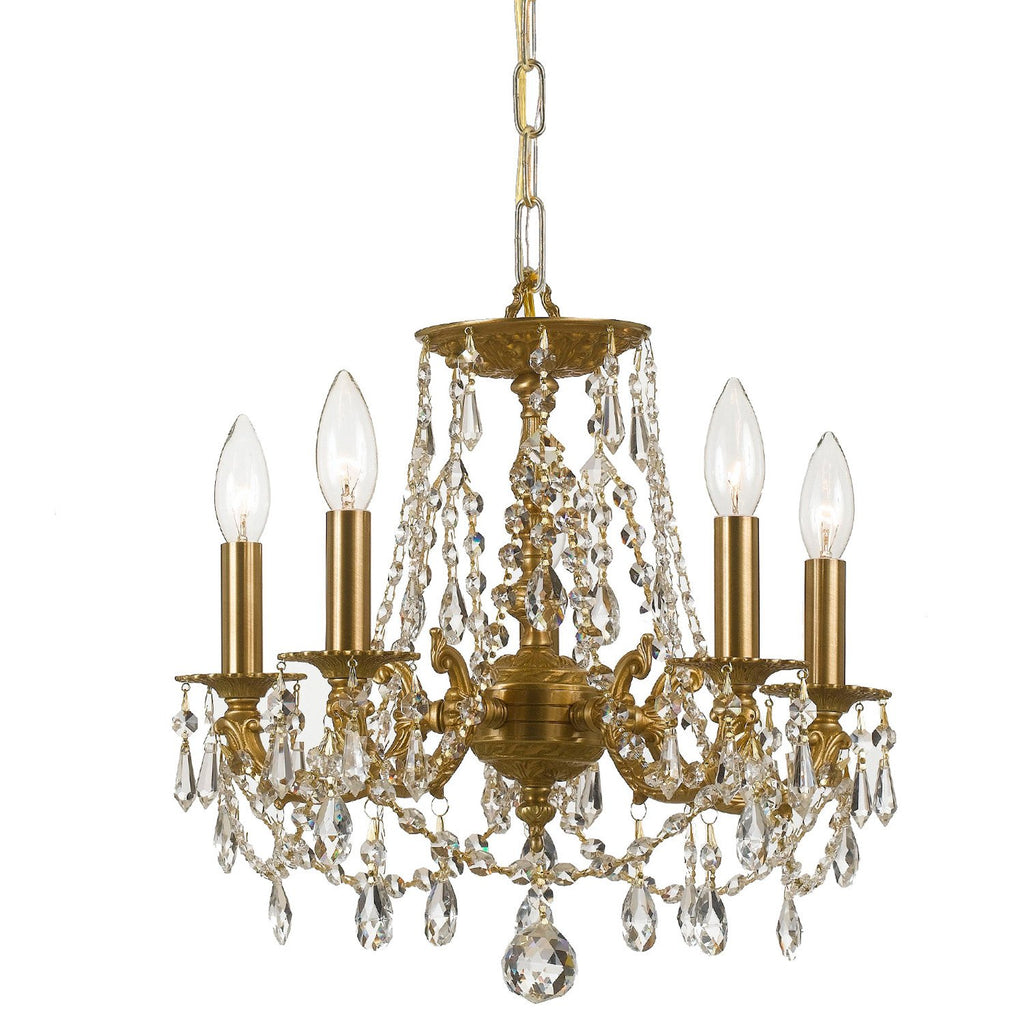 5 Light Aged Brass Traditional Mini Chandelier Draped In Clear Hand Cut Crystal - C193-5545-AG-CL-MWP