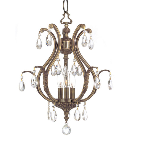3 Light Antique Brass Crystal Mini Chandelier Draped In Clear Hand Cut Crystal - C193-5560-AB-CL-MWP