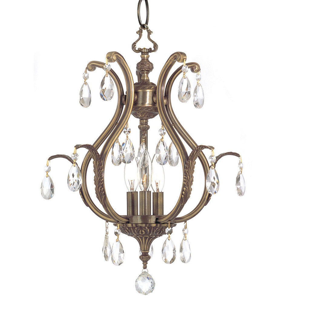 3 Light Antique Brass Crystal Mini Chandelier Draped In Clear Spectra Crystal - C193-5560-AB-CL-SAQ