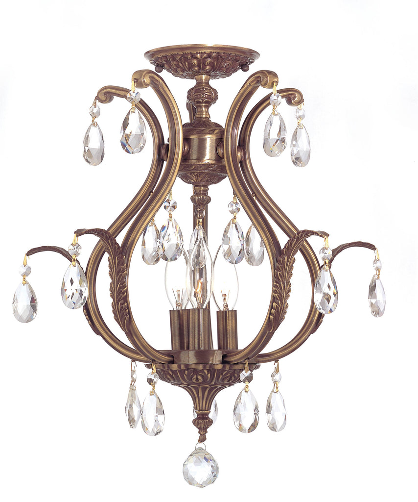 3 Light Antique Brass Crystal Ceiling Mount Draped In Clear Spectra Crystal - C193-5560-AB-CL-SAQ_CEILING