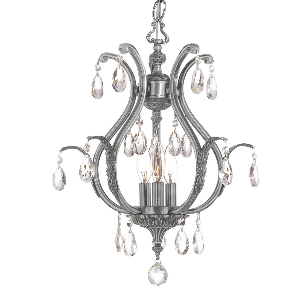 3 Light Pewter Crystal Mini Chandelier Draped In Clear Swarovski Strass Crystal - C193-5560-PW-CL-S