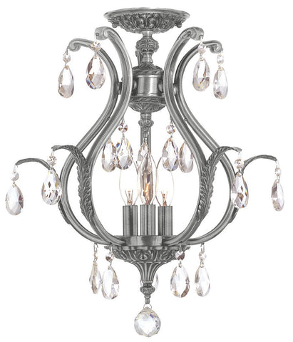 3 Light Pewter Crystal Ceiling Mount Draped In Clear Swarovski Strass Crystal - C193-5560-PW-CL-S_CEILING