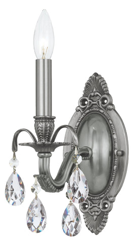 1 Light Pewter Crystal Sconce Draped In Clear Swarovski Strass Crystal - C193-5561-PW-CL-S