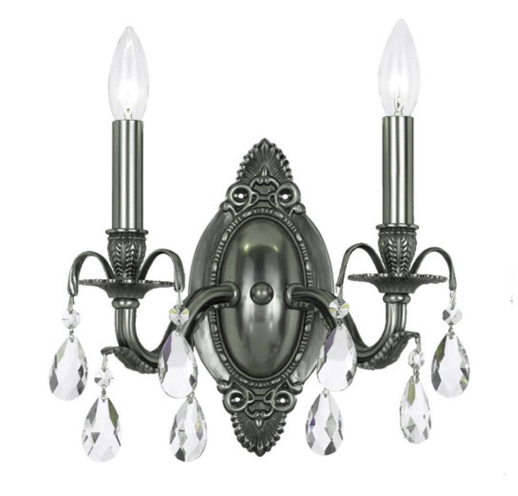 2 Light Pewter Crystal Sconce Draped In Clear Spectra Crystal - C193-5562-PW-CL-SAQ