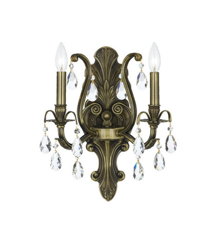 2 Light Antique Brass Crystal Sconce Draped In Clear Hand Cut Crystal - C193-5563-AB-CL-MWP