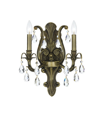 2 Light Antique Brass Crystal Sconce Draped In Clear Spectra Crystal - C193-5563-AB-CL-SAQ