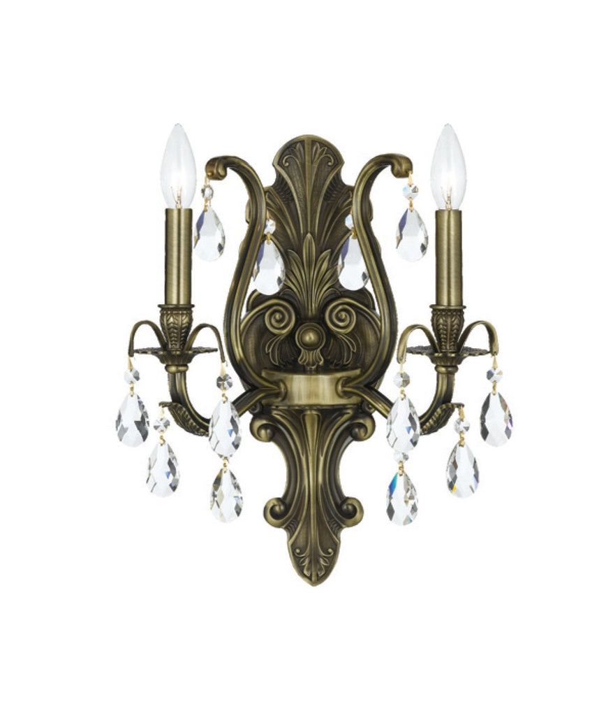 2 Light Antique Brass Crystal Sconce Draped In Clear Swarovski Strass Crystal - C193-5563-AB-CL-S