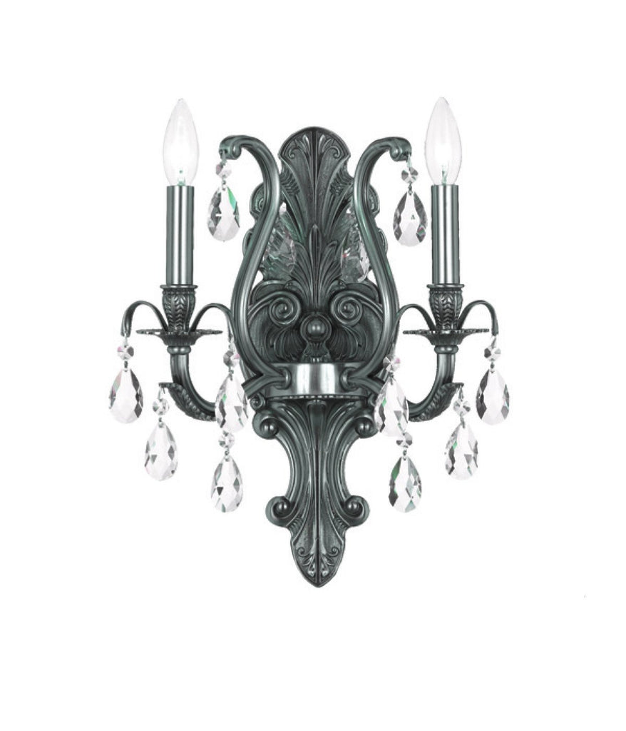 2 Light Pewter Crystal Sconce Draped In Clear Swarovski Strass Crystal - C193-5563-PW-CL-S