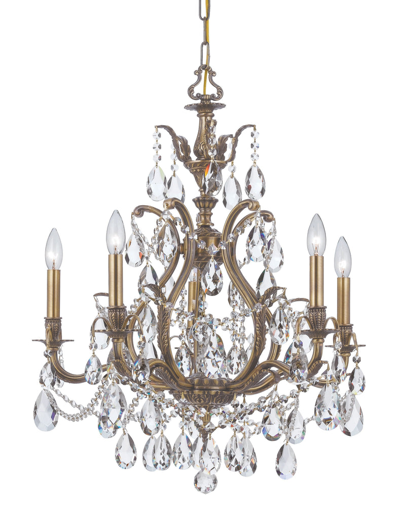 5 Light Antique Brass Crystal Chandelier Draped In Clear Hand Cut Crystal - C193-5575-AB-CL-MWP