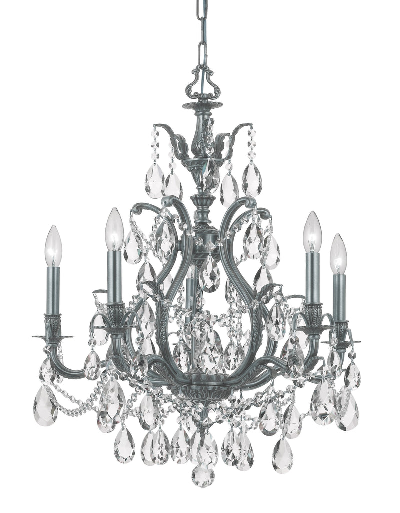 5 Light Pewter Crystal Chandelier Draped In Clear Swarovski Strass Crystal - C193-5575-PW-CL-S