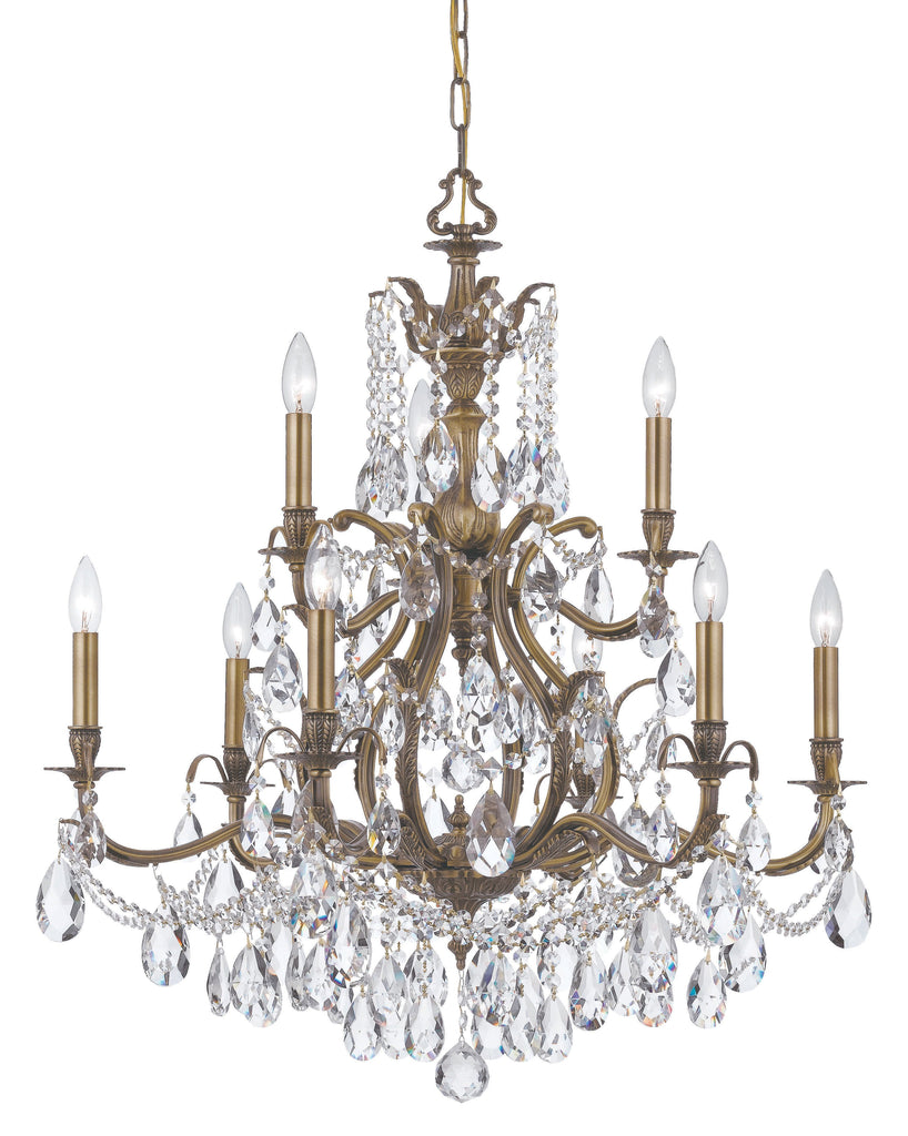 9 Light Antique Brass Crystal Chandelier Draped In Clear Hand Cut Crystal - C193-5579-AB-CL-MWP
