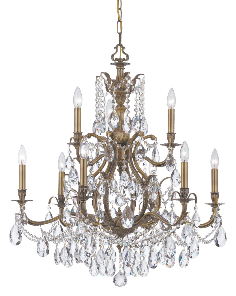 9 Light Antique Brass Crystal Chandelier Draped In Clear Swarovski Strass Crystal - C193-5579-AB-CL-S