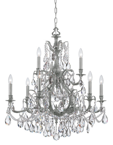 9 Light Pewter Crystal Chandelier Draped In Clear Hand Cut Crystal - C193-5579-PW-CL-MWP