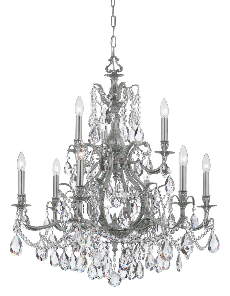 9 Light Pewter Crystal Chandelier Draped In Clear Spectra Crystal - C193-5579-PW-CL-SAQ
