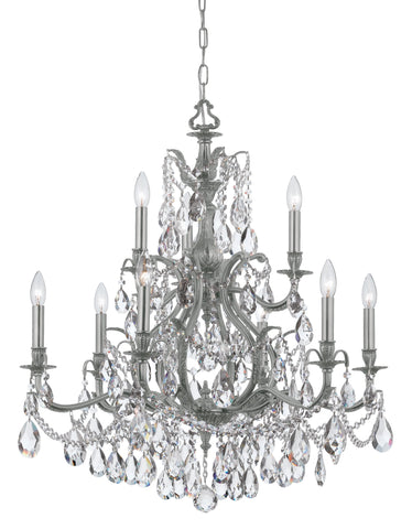 9 Light Pewter Crystal Chandelier Draped In Clear Swarovski Strass Crystal - C193-5579-PW-CL-S