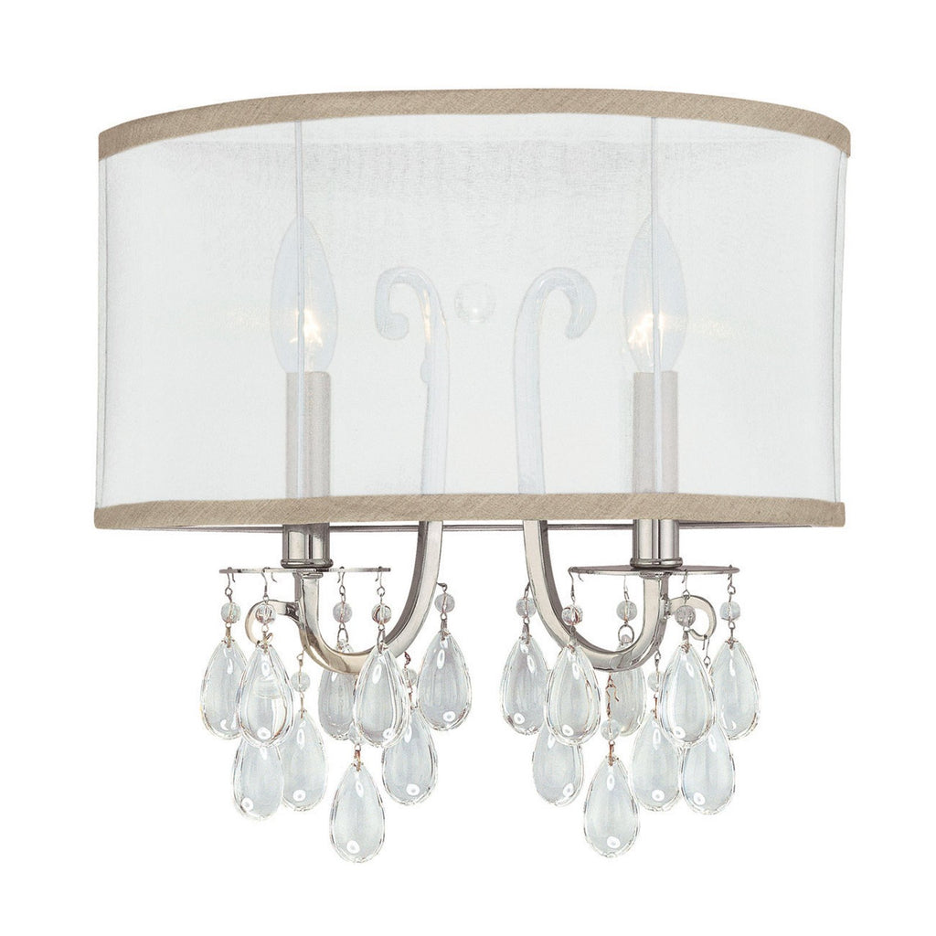 2 Light Polished Chrome Transitional Sconce Draped In Clear Smooth Teardrop Almond Crystal - C193-5622-CH