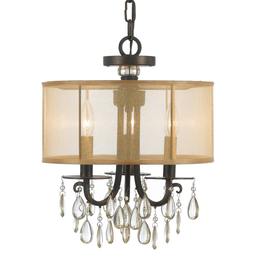 3 Light English Bronze Transitional Mini Chandelier Draped In Etruscan Smooth Teardrop Almond Crystal - C193-5623-EB