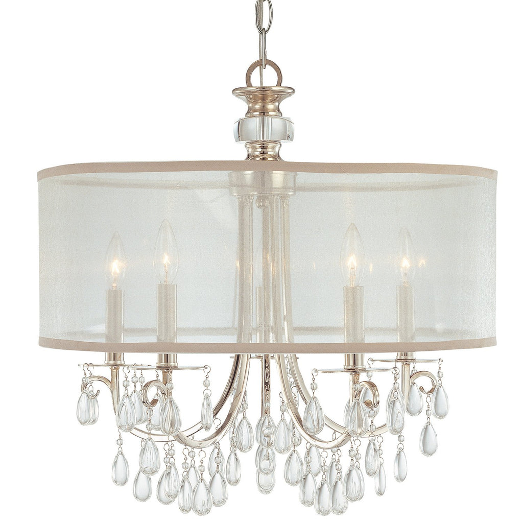 5 Light Polished Chrome Transitional Chandelier Draped In Clear Smooth Teardrop Almond Crystal - C193-5625-CH