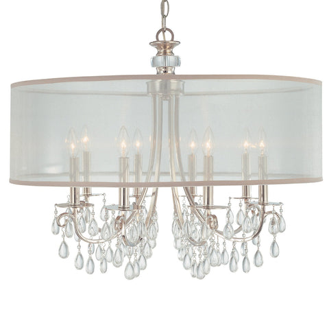 8 Light Polished Chrome Transitional Chandelier Draped In Clear Smooth Teardrop Almond Crystal - C193-5628-CH