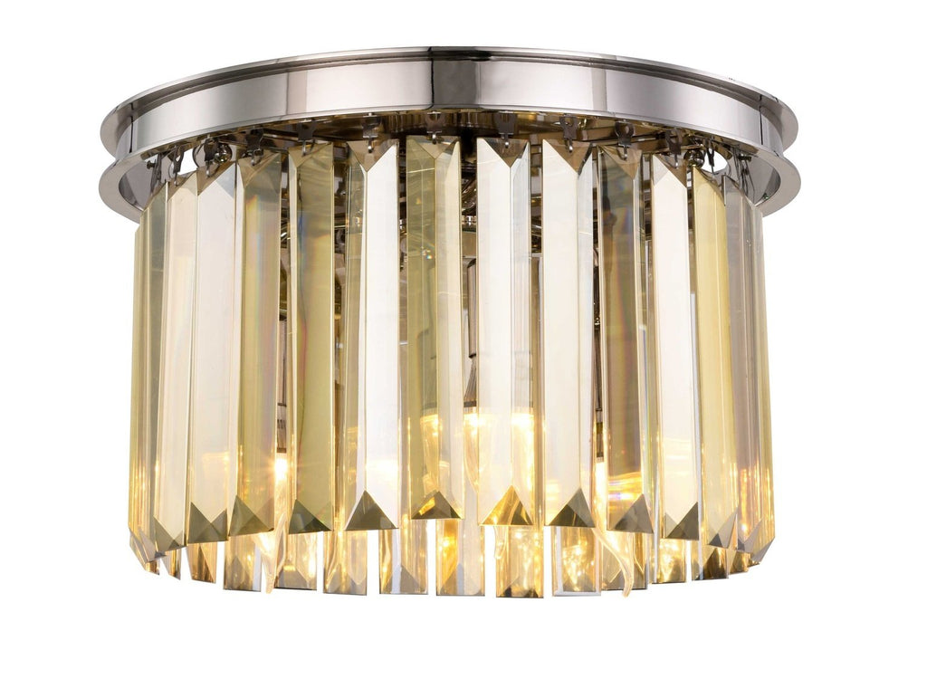 ZC121-1238F16PN-GT/RC - Urban Classic: Sydney 3 light Polished nickel Flush Mount Golden Teak (Smoky) Royal Cut Crystal