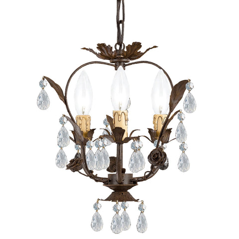 3 Light Dark Rust Youth Mini Chandelier Draped In Clear Hand Cut Crystal - C193-5823-DR