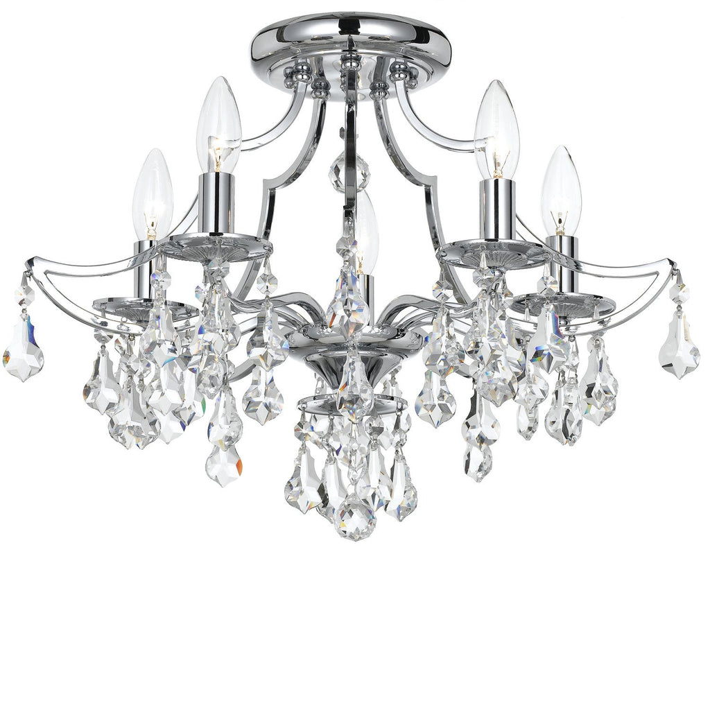 5 Light Polished Chrome Crystal Ceiling Mount Draped In Clear Swarovski Strass Crystal - C193-5930-CH-CL-S
