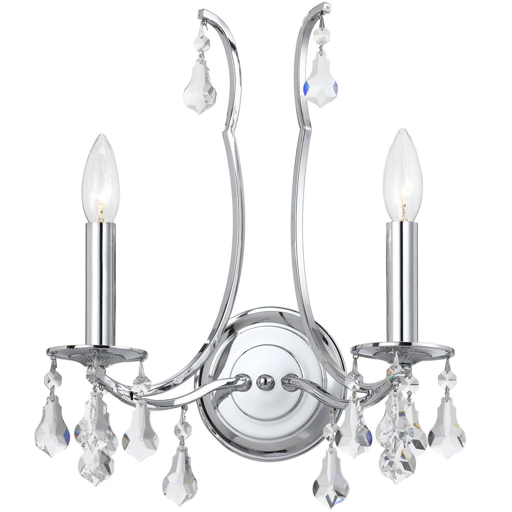 2 Light Polished Chrome Crystal Sconce Draped In Clear Swarovski Strass Crystal - C193-5932-CH-CL-S