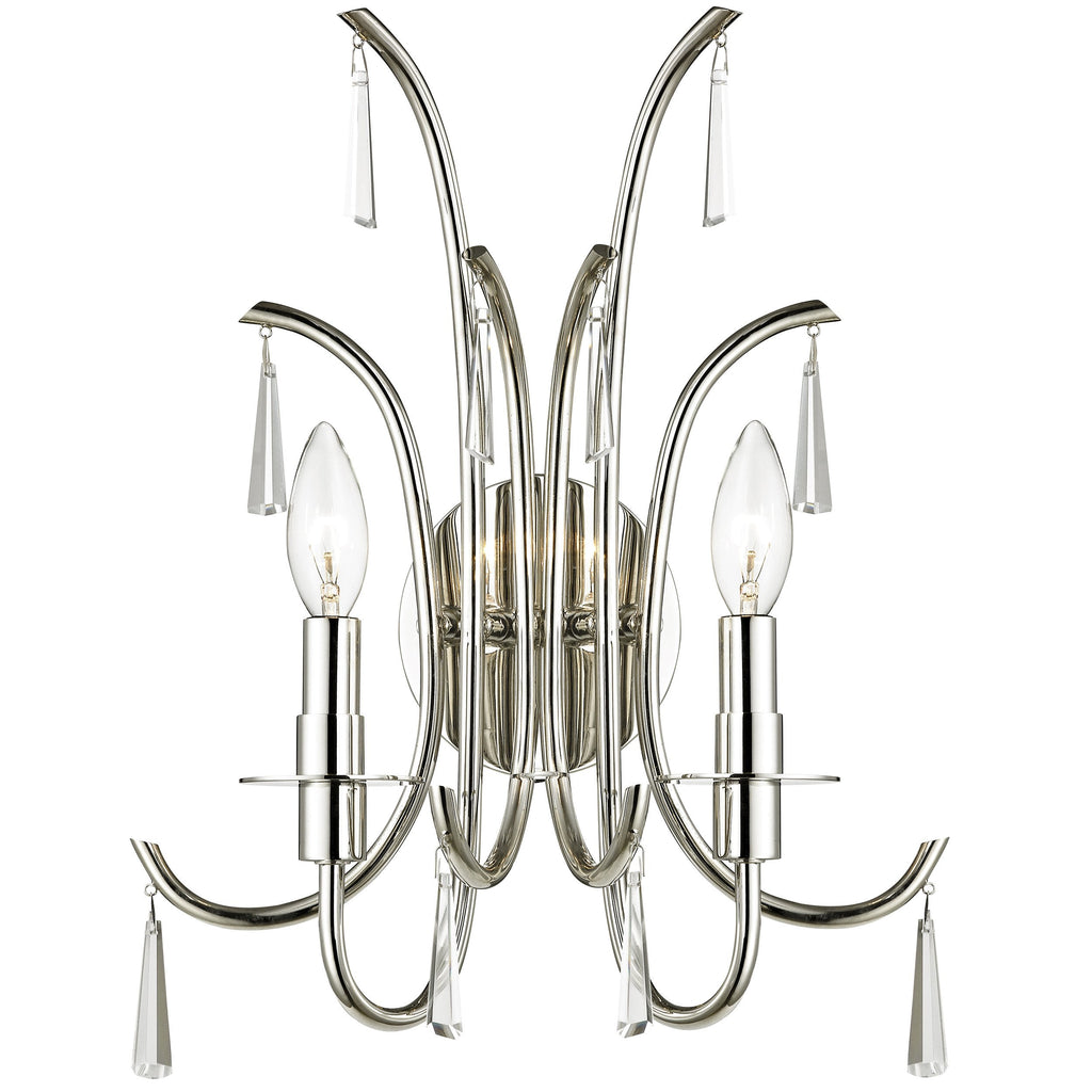 2 Light Polished Nickel Transitional  Modern Sconce Draped In Clear Hand Cut Crystal - C193-6032-PN-CL-MWP