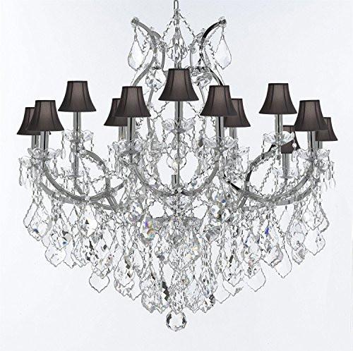 Swarovski Crystal Trimmed Chandelier Maria Theresa Chandelier Lighting Crystal Chandeliers H38 "X W37" Chrome Finish Great For The Dining Room Living Room Entryway / Foyer With Black Shades - J10-Sc/Blackshades/Chrome/26050/15+1Sw