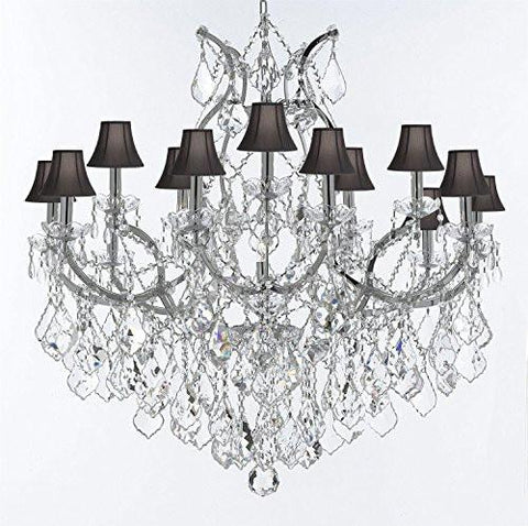 Swarovski Crystal Trimmed Chandelier Maria Theresa Chandelier Lighting Crystal Chandeliers H38 "X W37" Chrome Finish Great For The Dining Room Living Room Entryway / Foyer With Black Shades - J10-Sc/Blackshades/Chrome/26050/15+1Sw