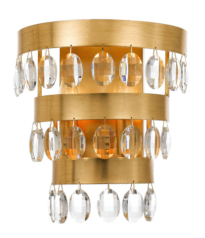 2 Light Antique Gold Transitional Sconce Draped In Clear Elliptical Faceted Crystal - C193-6102-GA