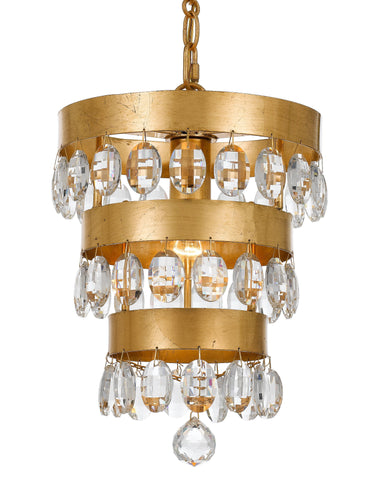 1 Light Antique Gold Transitional Mini Chandelier Draped In Clear Elliptical Faceted Crystal - C193-6103-GA