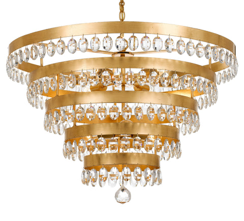 9 Light Antique Gold Transitional Chandelier Draped In Clear Elliptical Faceted Crystal - C193-6109-GA