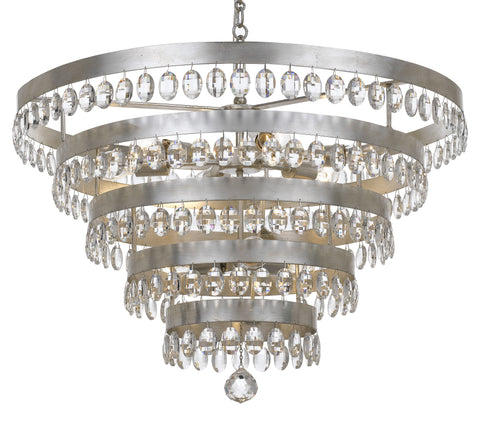 9 Light Antique Silver Transitional Chandelier Draped In Clear Elliptical Faceted Crystal - C193-6109-SA