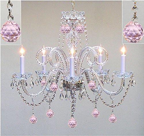 Chandelier Lighting Dressed With Pink Balls H25" X W24" Chandelier Lighting - Go-A46-Balls/387/5/Pink