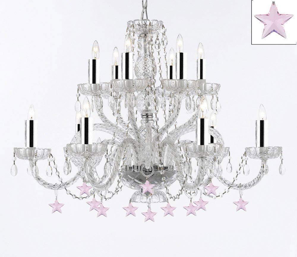 Murano Venetian Style All Empress Crystal (Tm) Chandelier with Stars w/Chrome Sleeves! - A46-B43/B38/385/6+6