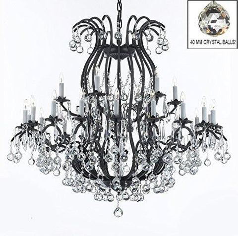 Wrought Iron Chandelier Crystal Lighting Empress Crystal (Tm) Dressed With Faceted Crystal Balls H46" W46" Perfect For An Entryway Or Foyer - A83-B6/3034/18+6