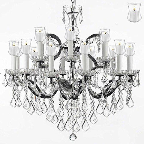 Nineteenth C. Baroque Iron & Crystal Chandelier Lighting With Candle Votives H 28" X W 30" - A83-B31/995/18