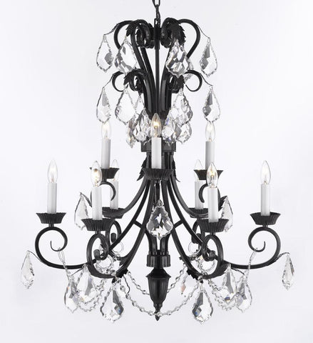 Wrought Iron Crystal Chandelier 30" Inches Tall With Crystal Trimmed With Sp... - H5-36Pl-Aeal