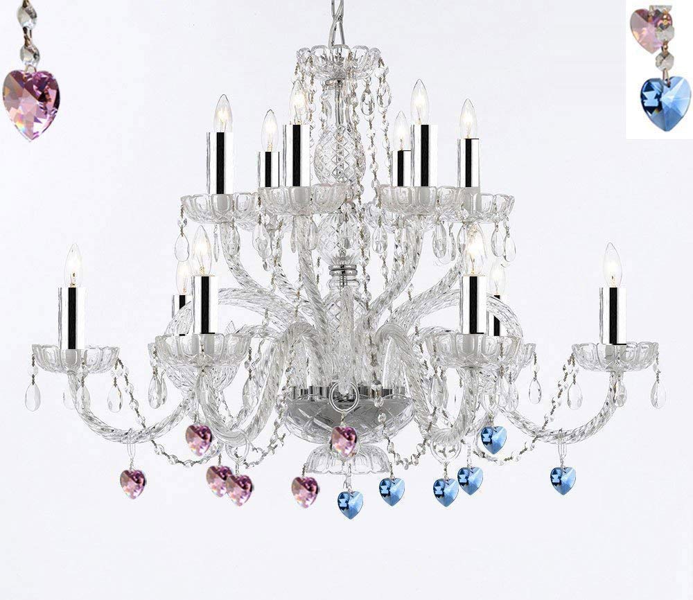 Murano Venetian Style All Empress Crystal (Tm) Chandelier with Blue and Pink Crystal w/Chrome Sleeves! - A46-B43/B85/B21/385/6+6