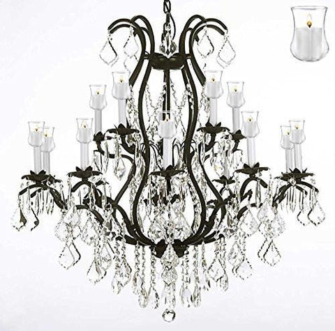 Wrought Iron Chandelier Crystal Chandeliers Lighting With Candle Votives H36" X W36" - A83-B31/3034/10+5
