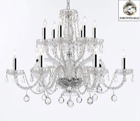 Murano Venetian Style All Empress Crystal (Tm) Chandelier with Crystal Balls w/Chrome Sleeves! - A46-B43/B6/385/6+6