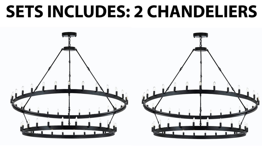 Set of 2 - Wrought Iron Vintage Barn Metal Castile Two Tier Chandelier Industrial Loft Rustic Lighting W 63" H 60" Great for The Living Room, Dining Room, Foyer and Entryway, Family Room, and More - 2EA G7-3428/54