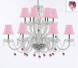 Murano Venetian Style All Empress Crystal (Tm) Chandelier! With Pink Crystals and Shades w/Chrome Sleeves! - A46-B43/B21/SC/Pinkshades/385/6+6