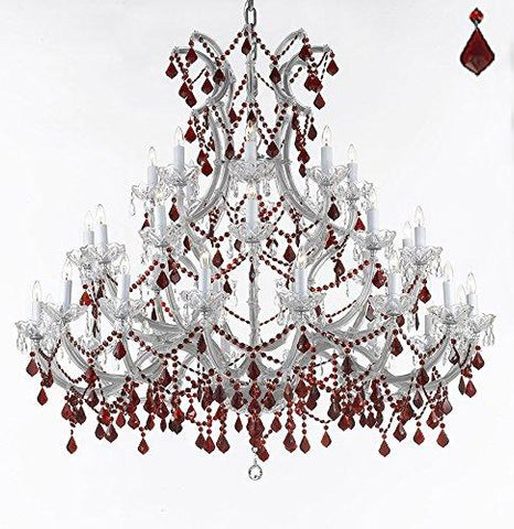 Crystal Chandelier Lighting Chandeliers H49" W52" Dressed with Ruby Red Crystals! Great for the Foyer, Entry Way, Living Room, Family Room and More! - A83-B2/SILVER/756/36+1 RED