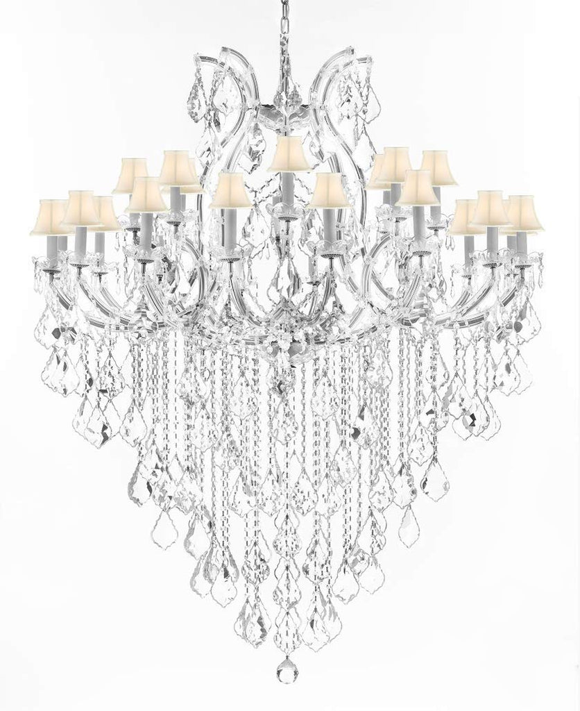 Swarovski Crystal Trimmed Chandelier Lighting Chandeliers H59"XW46" Great for The Foyer, Entry Way, Living Room, Family Room and More! w/White Shades - A83-B12/WHITESHADES/CS/2MT/24+1SW