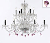 Murano Venetian Style All Empress Crystal (Tm) Chandelier with Pink Crystal w/Chrome Sleeves! - A46-B43/B21/385/6+6